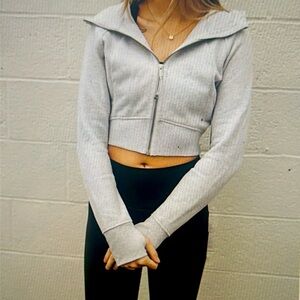 Grey scuba full zip cropped hoodie